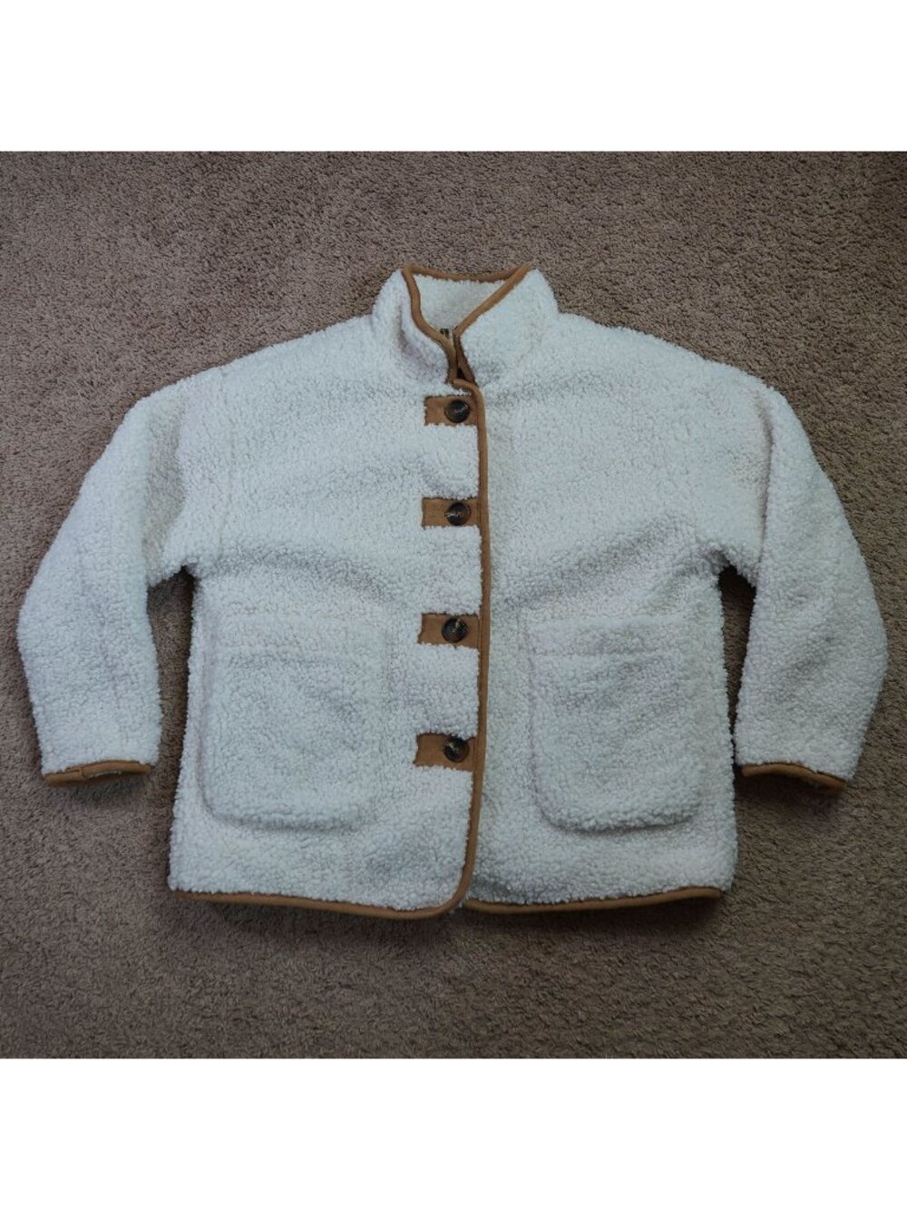 Treasure & Bond Sherpa Jacket Womens S White Faux Fur Button Front Plaid Lining
